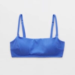 aerie shine pique straight scoop bikini top in blue heaven